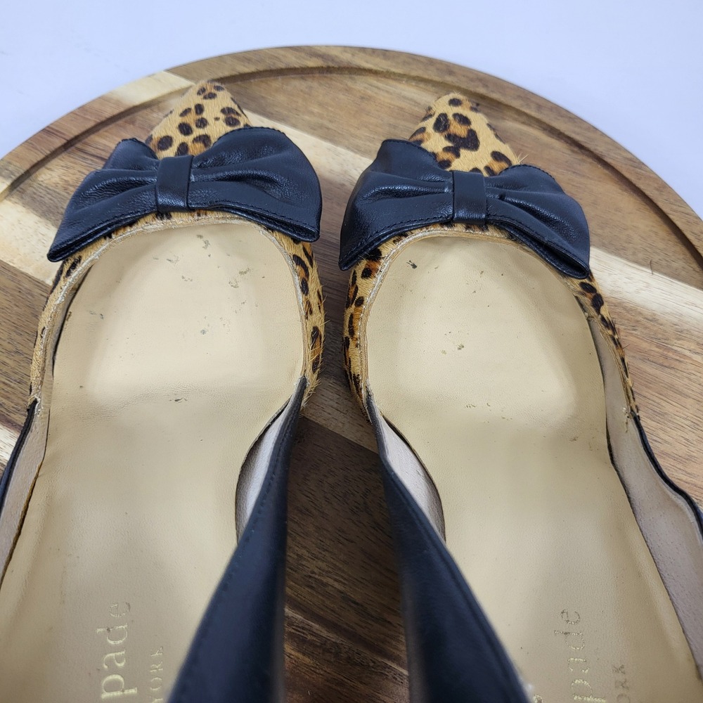 Kate Spade Leopard Print Calf Hair Black Leather‎ Bow Pointed Toe Pumps 6.5M - Picture 12 of 13